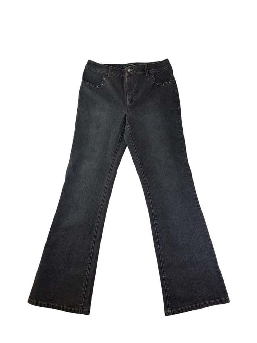 French Cuff Womens Gray Rhinestone Studded Pocket Bootcut Stretch Jeans Size 10